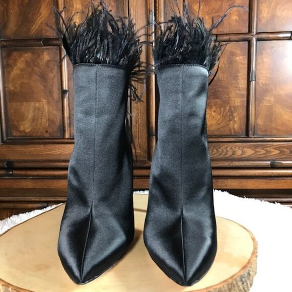Jessica Simpson Prixey Feather Black Matte Satin Heeled Bootie - Picture 3 of 11